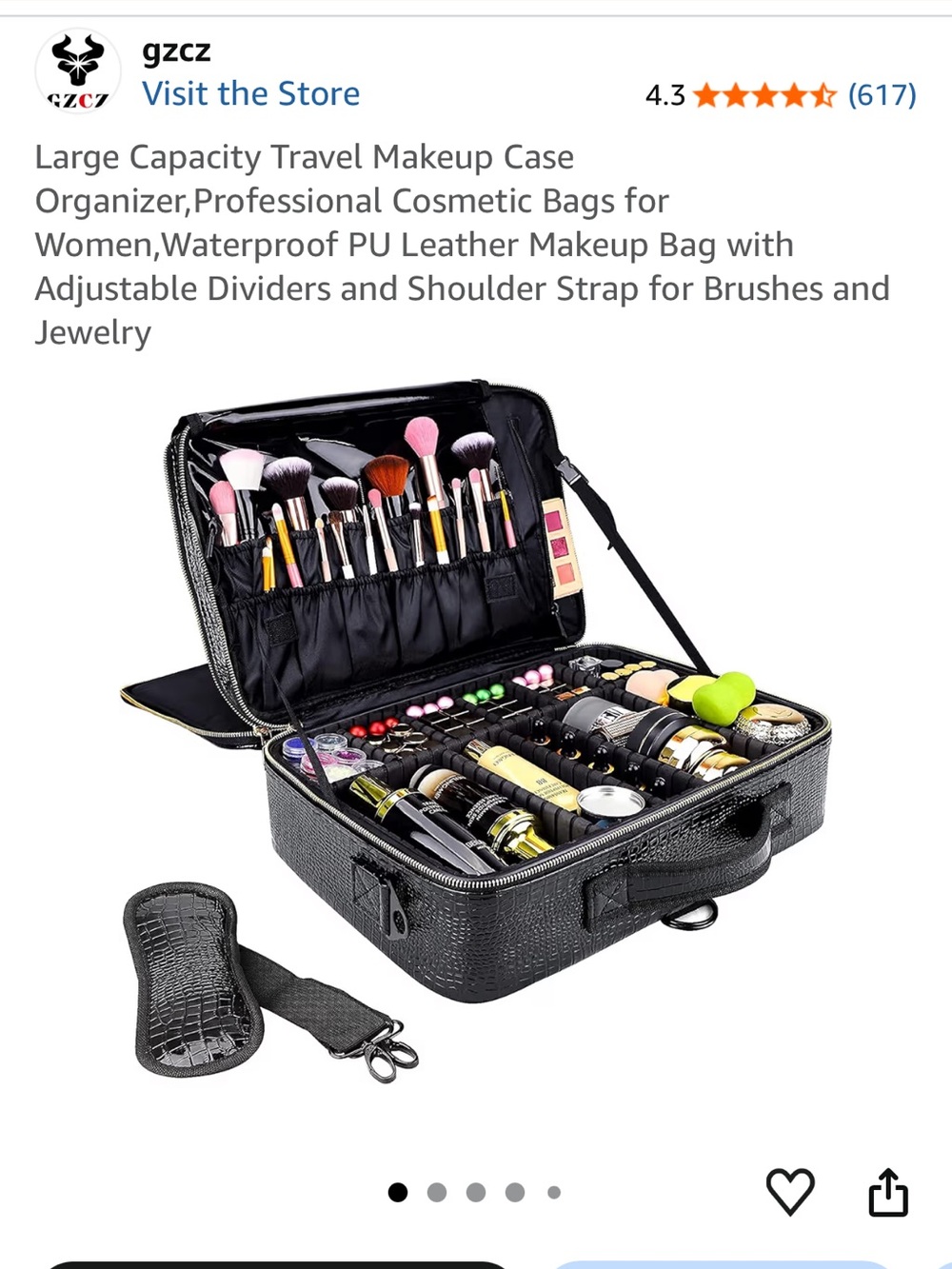 Travel make up case organizer- black Croc-look with Gold Hardware - Picture 12 of 12
